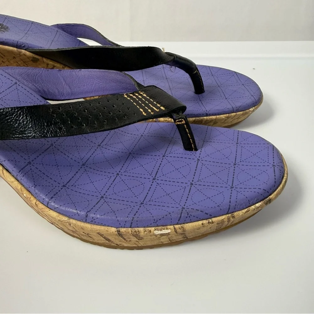 Timberland Women's Black Purple Wedge Sandals size 7 Cork Heels Casual Thong Y2K